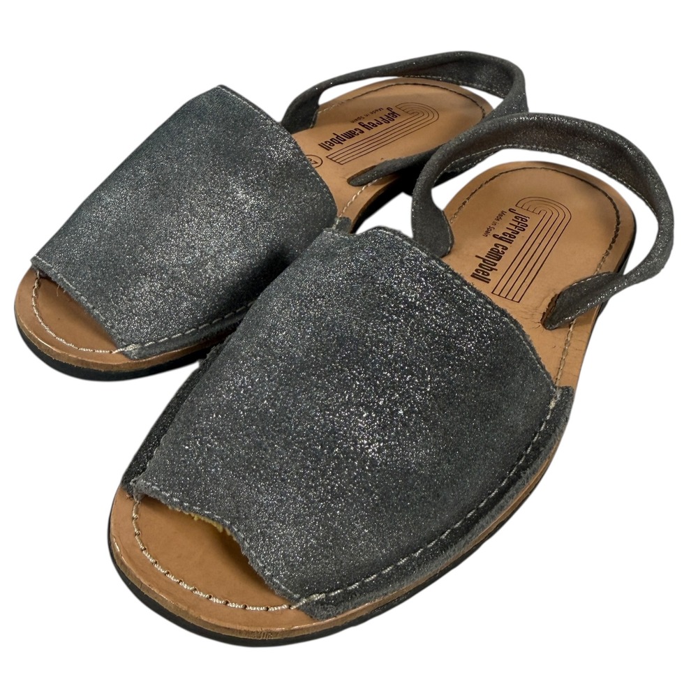 Jeffrey Campbell Silver Glitter Ibiza Sandals Women Size 37 Made Spain Leather - Picture 1 of 4